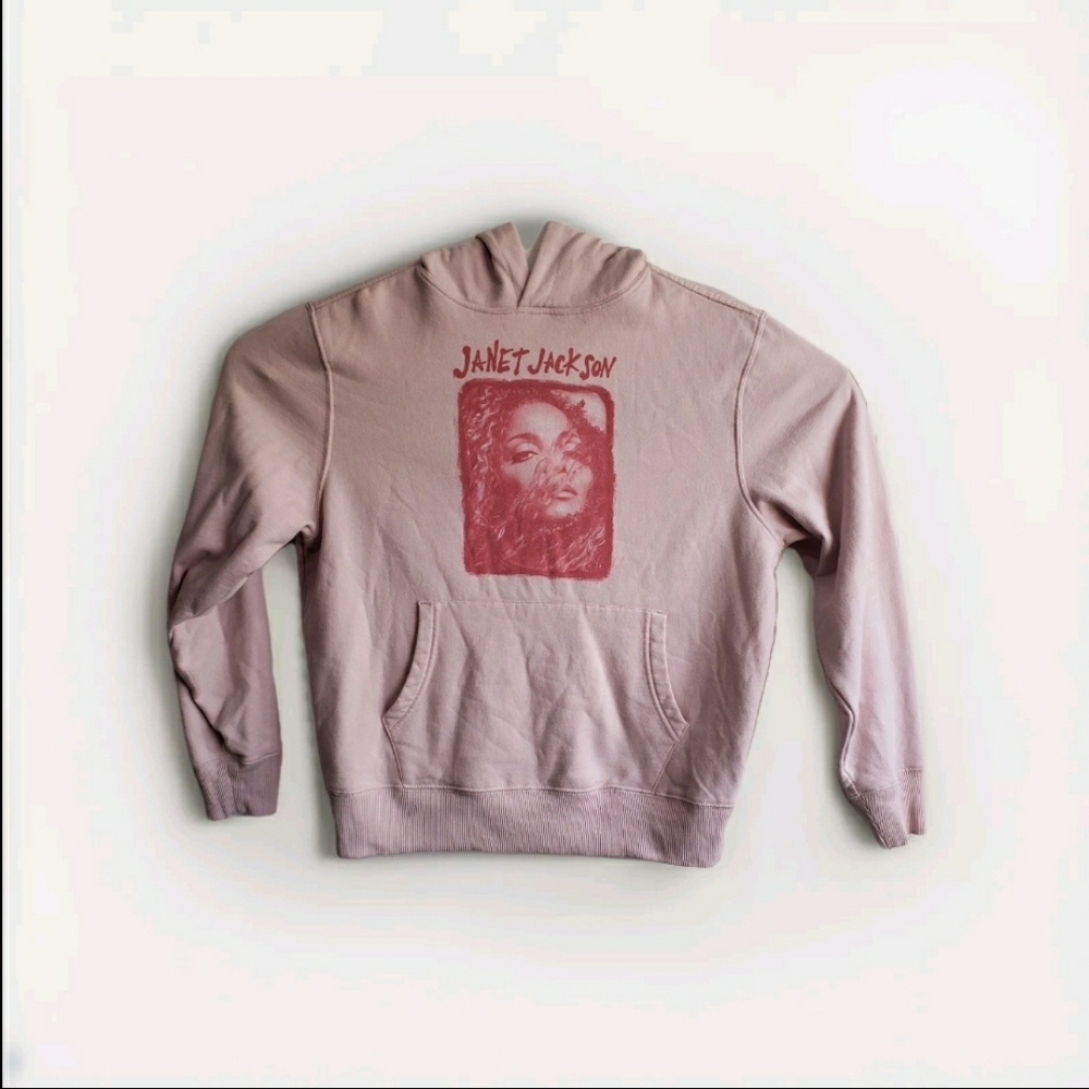 Janet Jackson Baby Pink Cotton Graphic Pullover Hoodie Size Small. Vintage